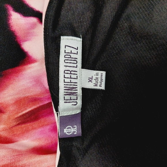 Jennifer Lopez Black Pink Floral Fold Over 3/4 Sleeve Midi Dress P6386 - Picture 5 of 8